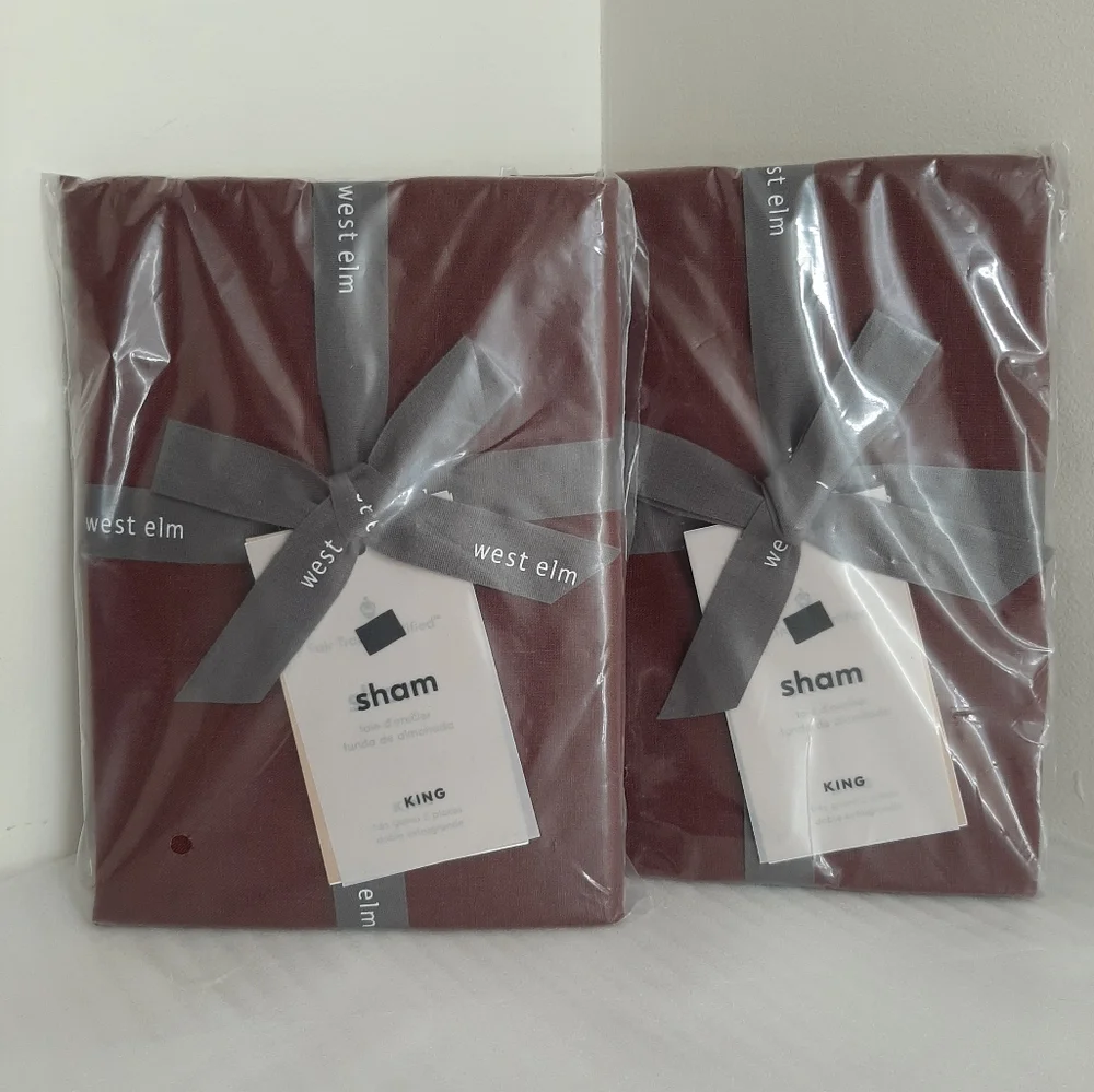 West Elm Belgian Flax Linen King Shams Currant